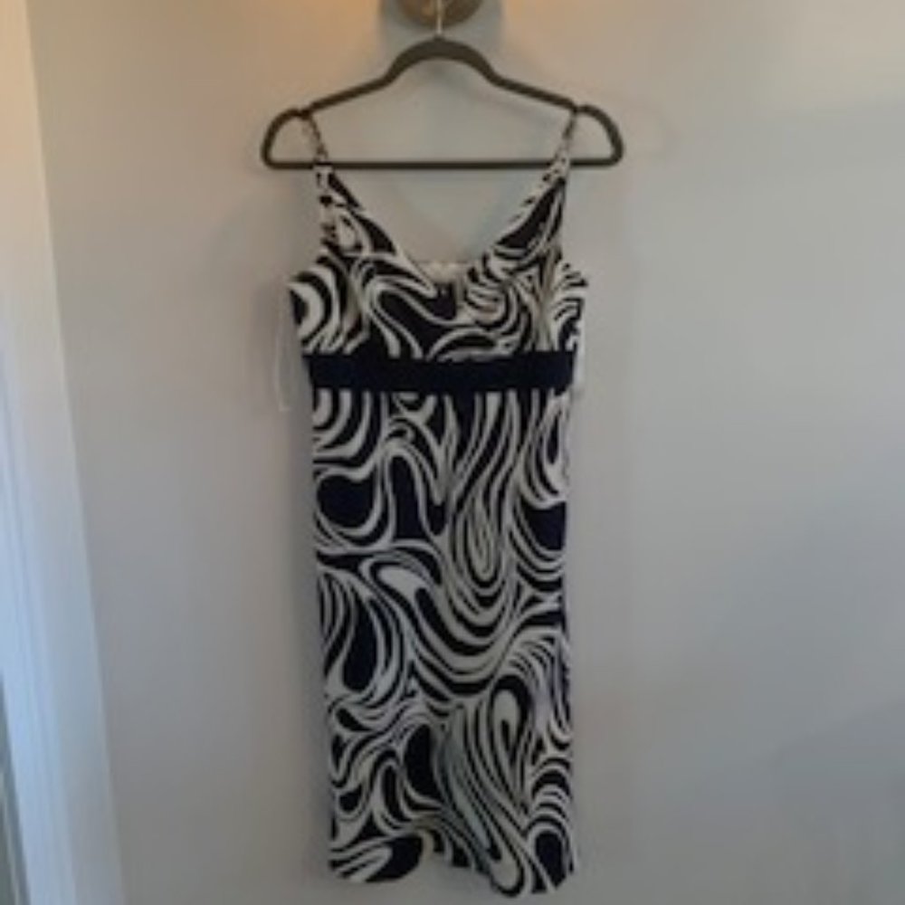 Ann Taylor Silk Navy Blue & White Swirl Print Dress with Accent Straps Size 4